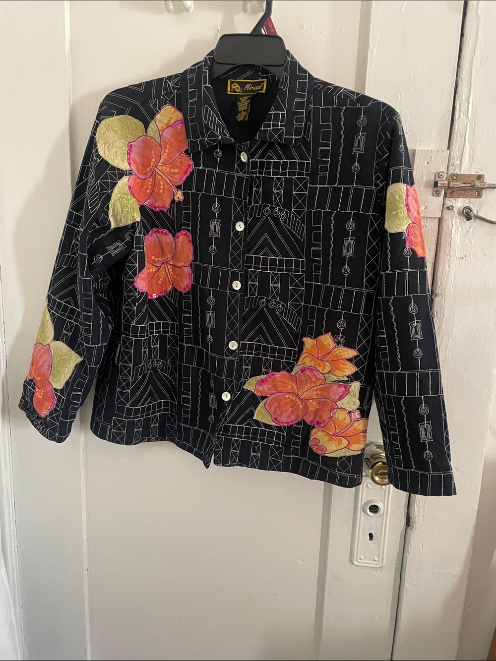 Mirasol Black Jacket with Pink & Orange Floral Appliqués
